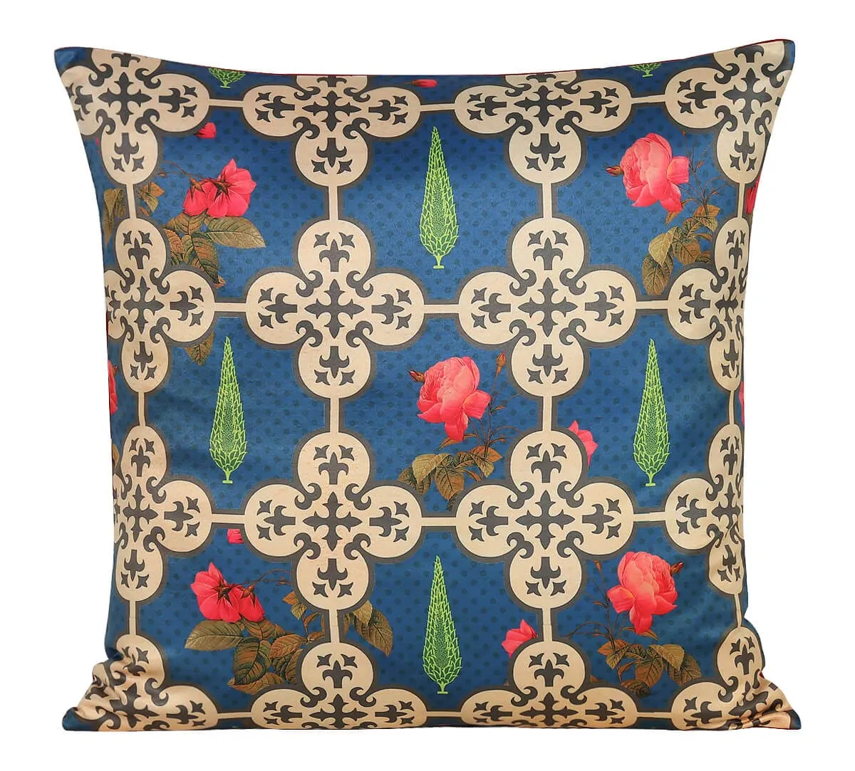 India Circus by Krsnaa Mehta Clover Knotty Multicolor Satin Blend Blended Tafetta Silk Cushion Pillow Covers Set of 5 (18 x 18 Inches)