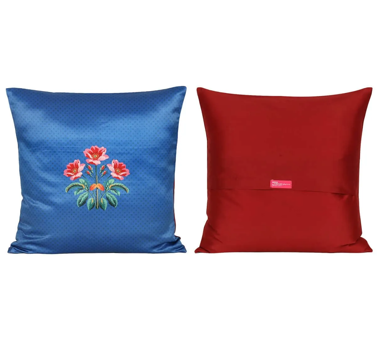India Circus by Krsnaa Mehta Clover Knotty Multicolor Satin Blend Blended Tafetta Silk Cushion Pillow Covers Set of 5 (18 x 18 Inches)