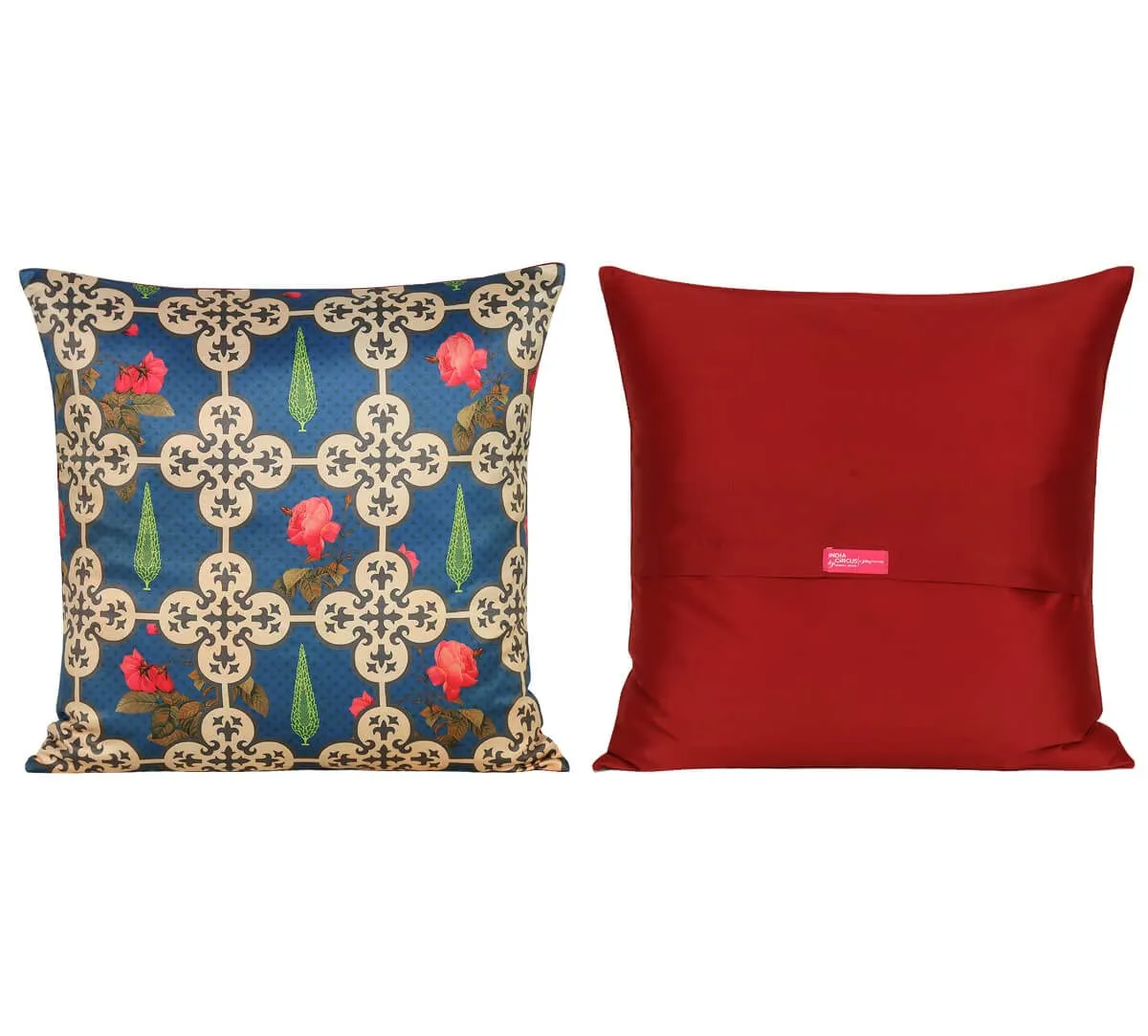 India Circus by Krsnaa Mehta Clover Knotty Multicolor Satin Blend Blended Tafetta Silk Cushion Pillow Covers Set of 5 (18 x 18 Inches)