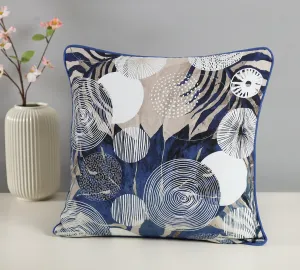 India Circus by Krsnaa Mehta Discoid Azure Multicolor Printed Decorative Cotton Duck Cushion Pillow Cover for Couch, Sofa, Bed Set of 1 Single Pcs (16 x 16 Inches)