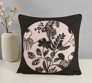 India Circus by Krsnaa Mehta Fleur Greyscale 12 x 12 Multicolor Printed Decorative Cotton Duck Cushion Pillow Cover for Couch, Sofa, Bed Set of 1 Single Pcs (12 x 12 Inches)