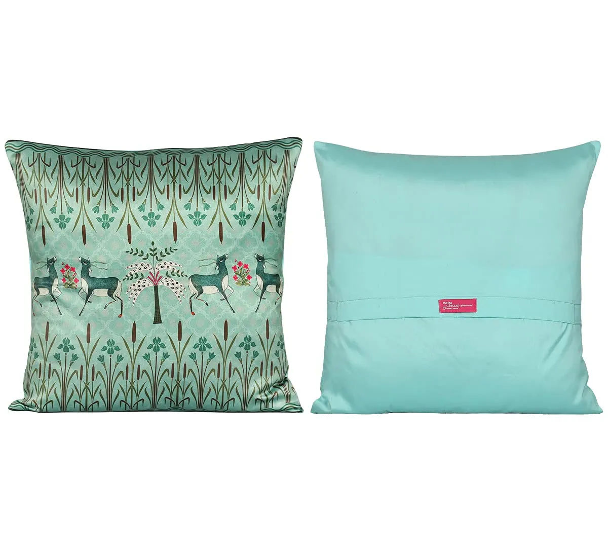 India Circus by Krsnaa Mehta Geometrical Deer's Multicolor Satin Blend Cushion Pillow Covers Set of 5 (16 x 16 Inches) 110 TC