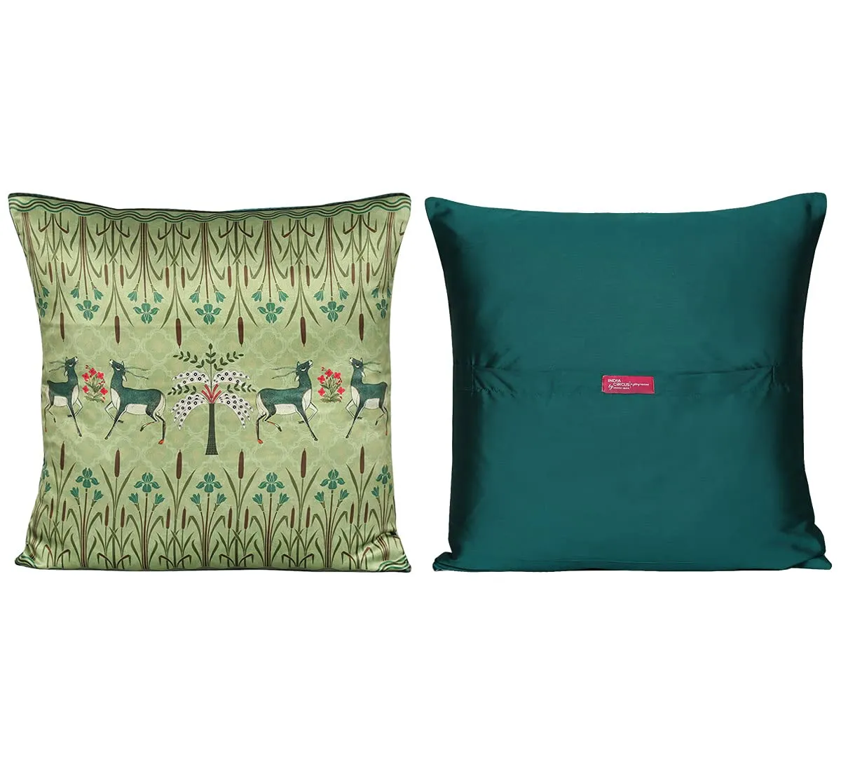 India Circus by Krsnaa Mehta Geometrical Deer's Multicolor Satin Blend Cushion Pillow Covers Set of 5 (16 x 16 Inches) 110 TC