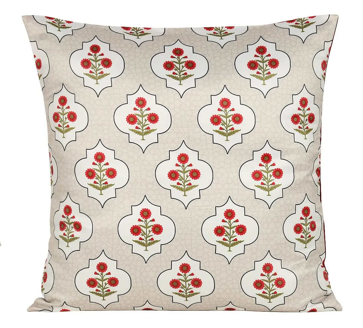 India Circus by Krsnaa Mehta Grey Poppy Flower Multicolor Satin Blend Blended Tafetta Silk Cushion Pillow Covers Set of 5 (18 x 18 Inches)
