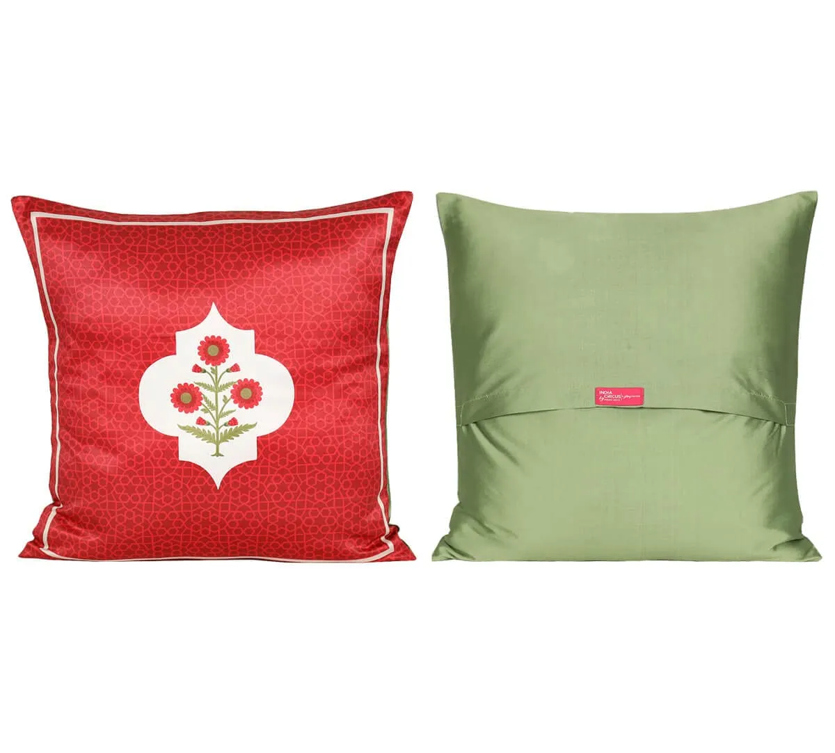 India Circus by Krsnaa Mehta Grey Poppy Flower Multicolor Satin Blend Blended Tafetta Silk Cushion Pillow Covers Set of 5 (18 x 18 Inches)
