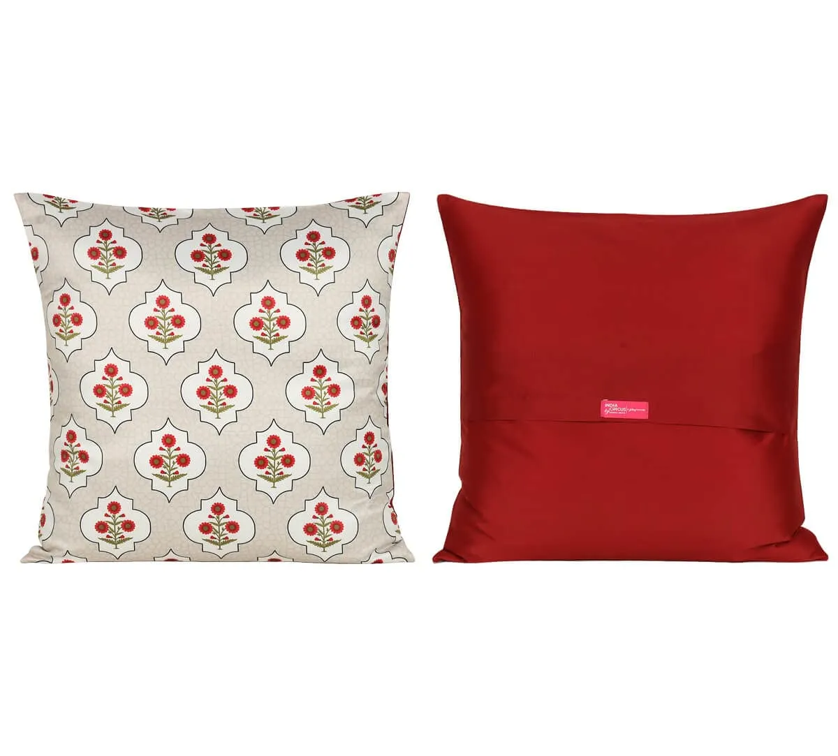 India Circus by Krsnaa Mehta Grey Poppy Flower Multicolor Satin Blend Blended Tafetta Silk Cushion Pillow Covers Set of 5 (18 x 18 Inches)