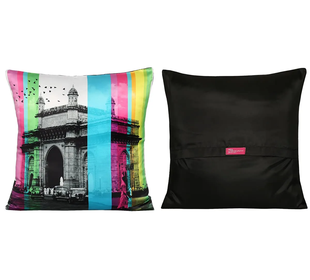 India Circus by Krsnaa Mehta Incredible Pop India Multicolor Satin Blend Cushion Pillow Covers Set of 5 (16 x 16 Inches)