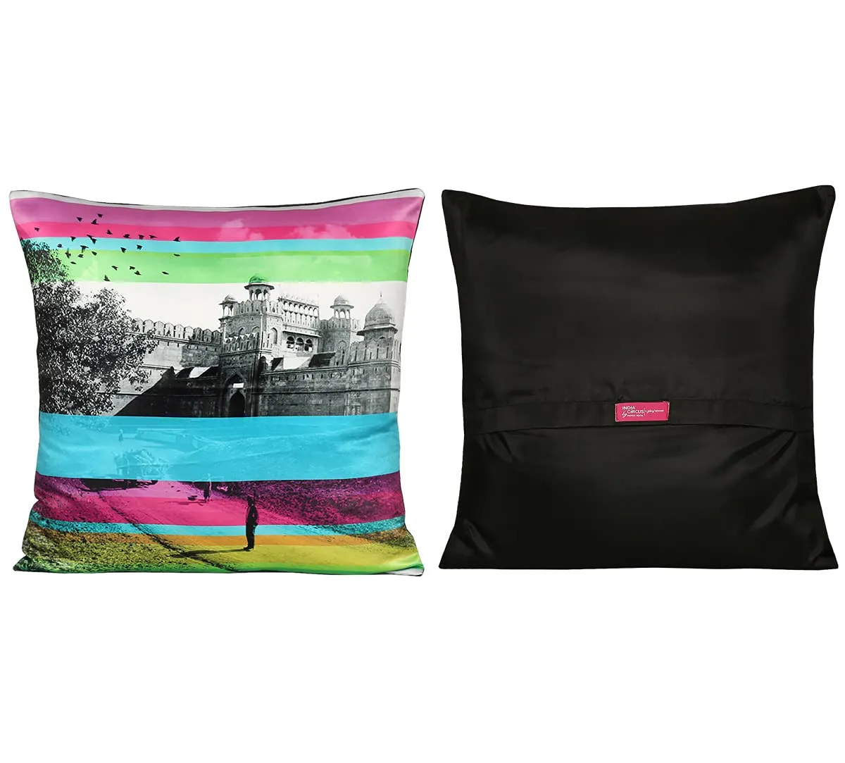 India Circus by Krsnaa Mehta Incredible Pop India Multicolor Satin Blend Cushion Pillow Covers Set of 5 (16 x 16 Inches)