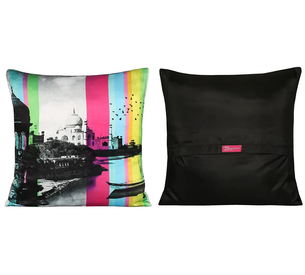 India Circus by Krsnaa Mehta Incredible Pop India Multicolor Satin Blend Cushion Pillow Covers Set of 5 (16 x 16 Inches)