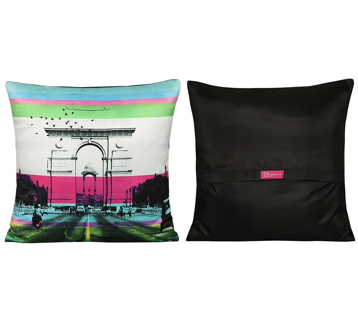 India Circus by Krsnaa Mehta Incredible Pop India Multicolor Satin Blend Cushion Pillow Covers Set of 5 (16 x 16 Inches)
