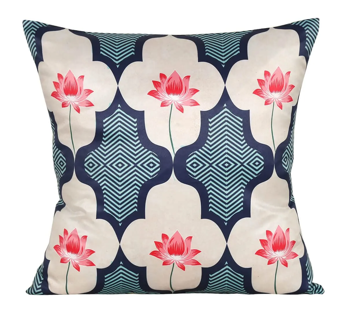 India Circus by Krsnaa Mehta Indigo Mayhem Multicolor Satin Blend Blended Tafetta Silk Cushion Pillow Covers Set of 5 (16 x 16 Inches)