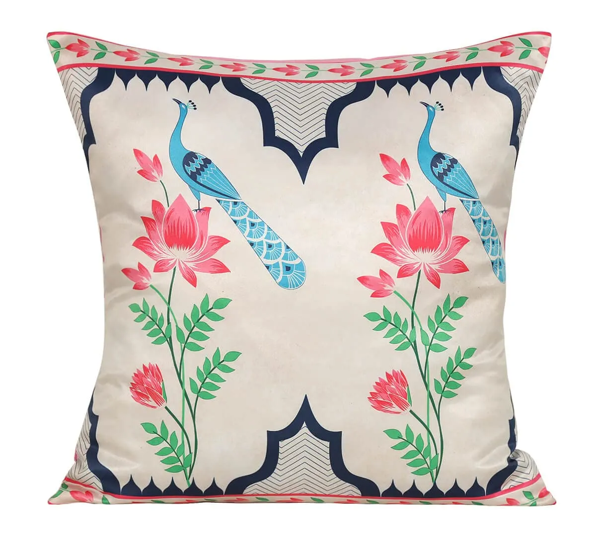 India Circus by Krsnaa Mehta Indigo Mayhem Multicolor Satin Blend Blended Tafetta Silk Cushion Pillow Covers Set of 5 (16 x 16 Inches)