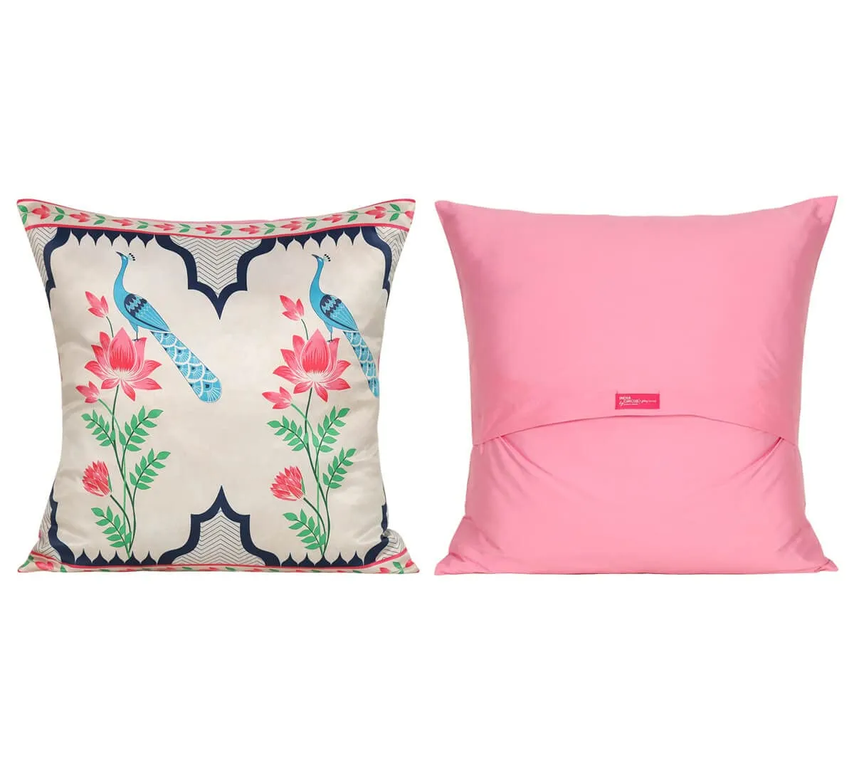 India Circus by Krsnaa Mehta Indigo Mayhem Multicolor Satin Blend Blended Tafetta Silk Cushion Pillow Covers Set of 5 (16 x 16 Inches)