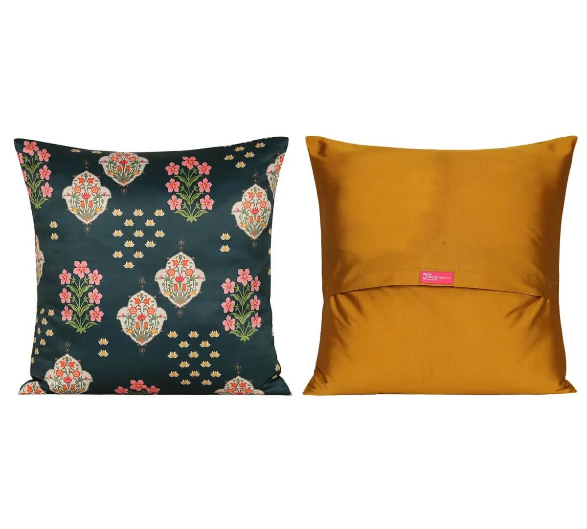 India Circus by Krsnaa Mehta Inflorescence Frolic Multicolor Satin Blend Blended Tafetta Silk Cushion Pillow Covers Set Of 5 (16 X 16 Inches), 120 TC