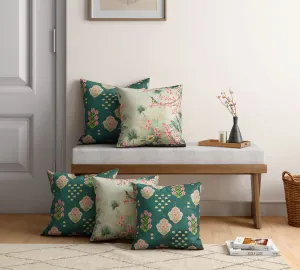 India Circus by Krsnaa Mehta Inflorescence Frolic Multicolor Satin Blend Blended Tafetta Silk Cushion Pillow Covers Set Of 5 (16 X 16 Inches), 120 TC