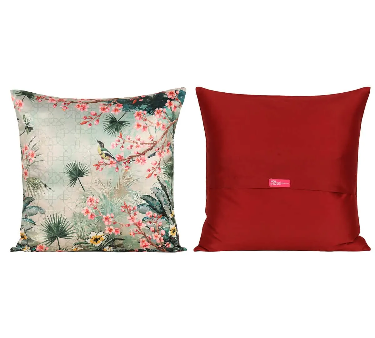 India Circus by Krsnaa Mehta Inflorescence Frolic Multicolor Satin Blend Blended Tafetta Silk Cushion Pillow Covers Set Of 5 (16 X 16 Inches), 120 TC