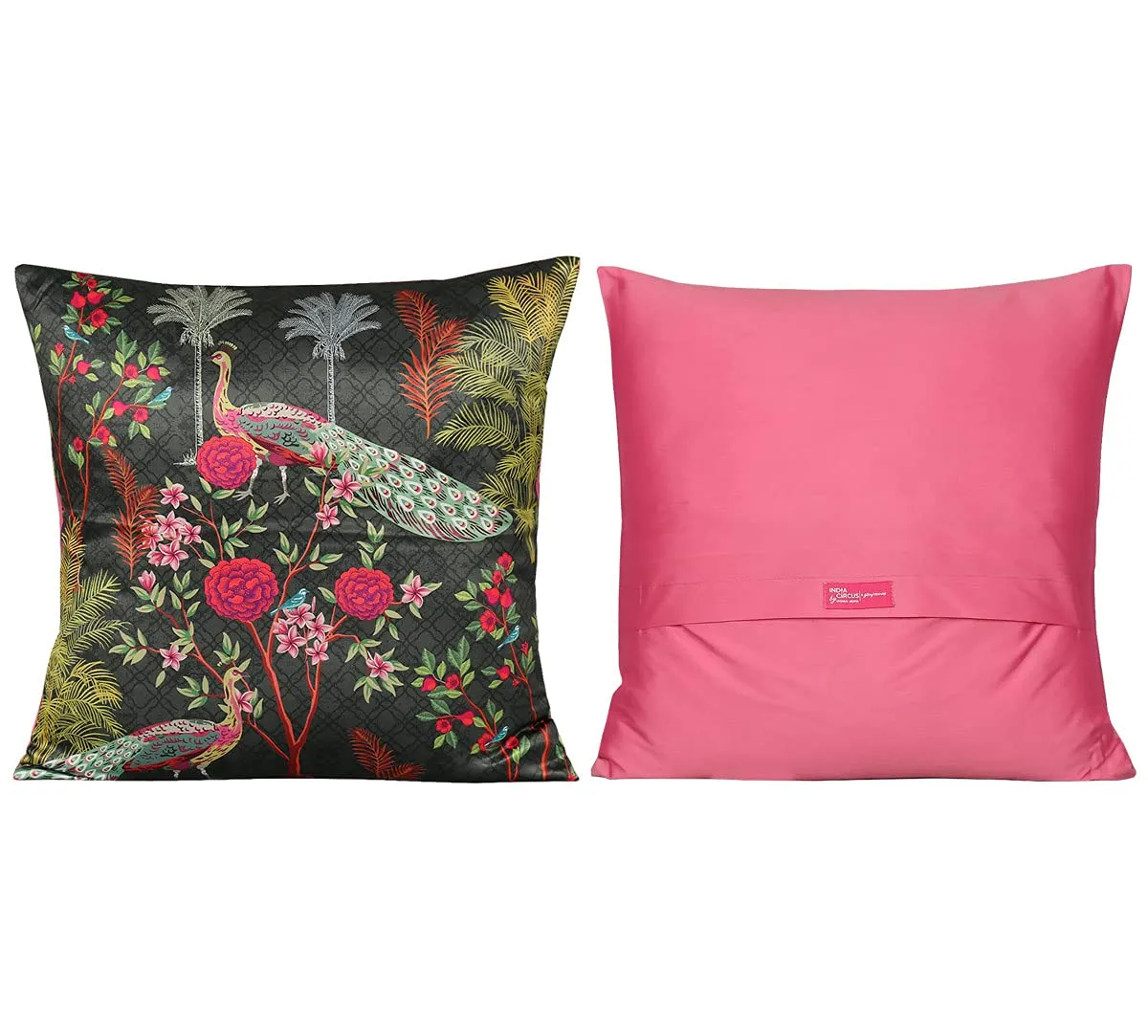 India Circus by Krsnaa Mehta Peacock & Conifer Multicolor Satin Blend Cushion Pillow Covers Set of 5 (16 x 16 Inches)