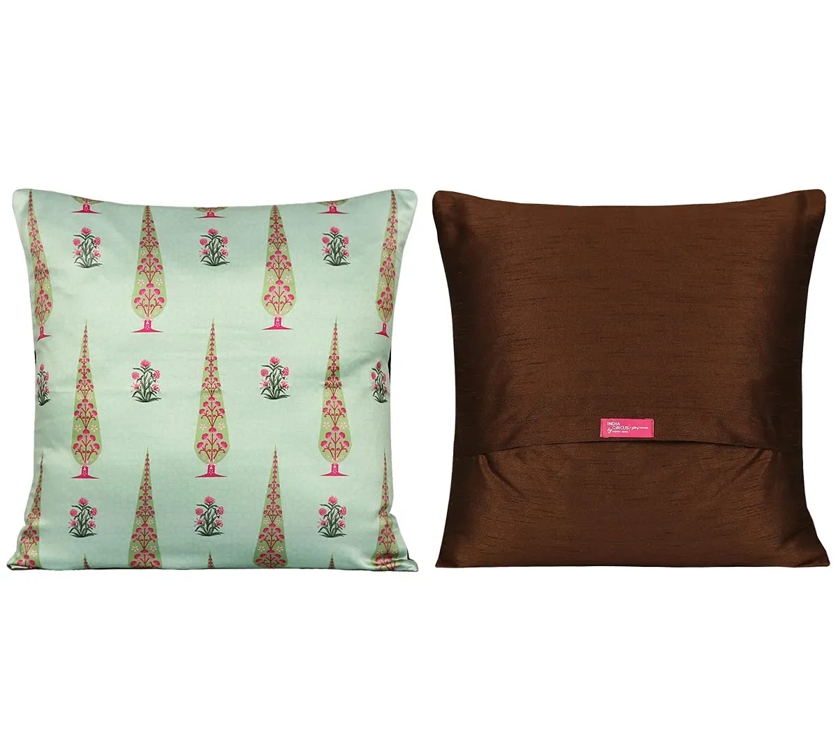 India Circus by Krsnaa Mehta Peacock & Conifer Multicolor Satin Blend Cushion Pillow Covers Set of 5 (16 x 16 Inches)