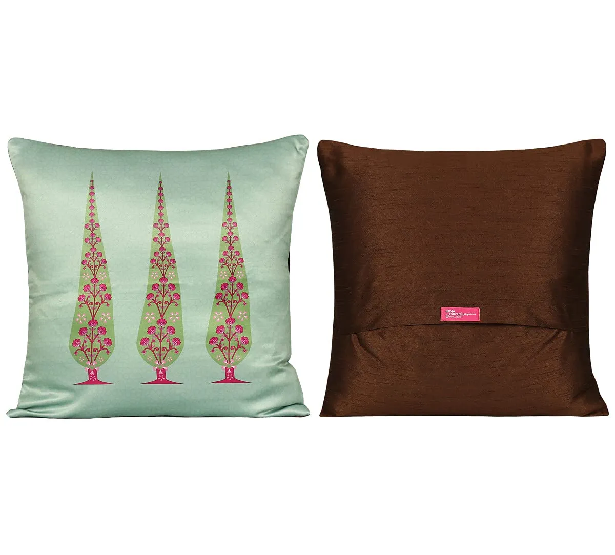 India Circus by Krsnaa Mehta Peacock & Conifer Multicolor Satin Blend Cushion Pillow Covers Set of 5 (16 x 16 Inches)