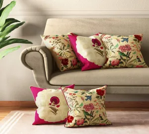 India Circus by Krsnaa Mehta Poppy Bird Land Multicolor Satin Blend Cushion Pillow Covers Set of 5 (16 x 16 Inches)