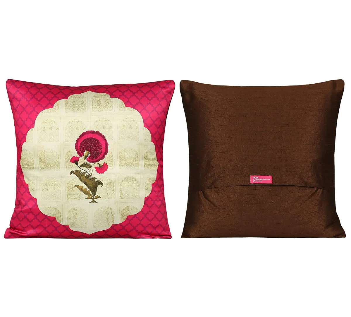 India Circus by Krsnaa Mehta Poppy Bird Land Multicolor Satin Blend Cushion Pillow Covers Set of 5 (16 x 16 Inches)