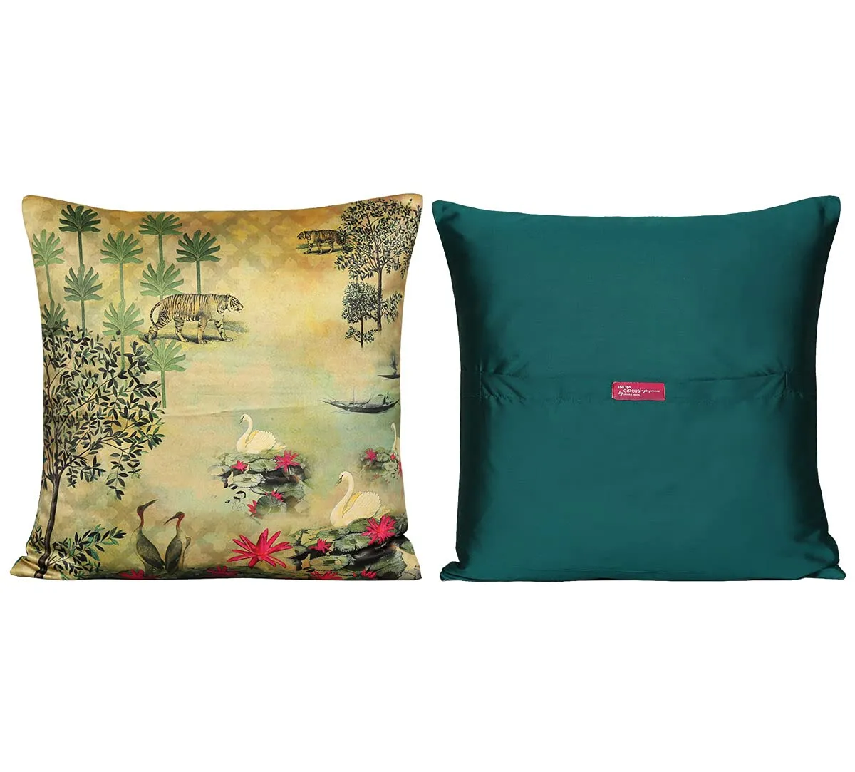 India Circus by Krsnaa Mehta Royal Court Multicolor Satin Blend Cushion Pillow Covers Set of 5 (16 X 16 Inches), 110 TC