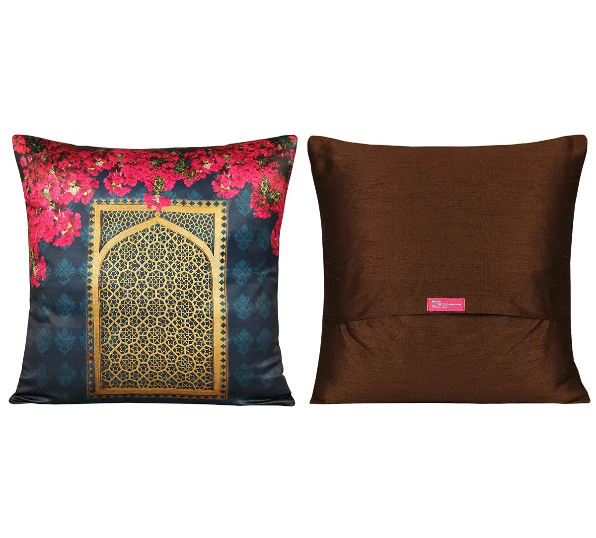 India Circus by Krsnaa Mehta Royal Court Multicolor Satin Blend Cushion Pillow Covers Set of 5 (16 X 16 Inches), 110 TC