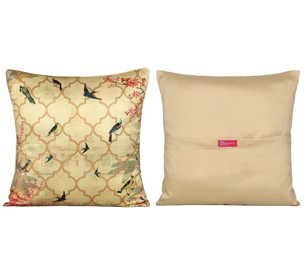 India Circus by Krsnaa Mehta The Mughal Rickshaw Multicolor Satin Blend Cushion Pillow Covers Set of 5 (16 x 16 Inches)
