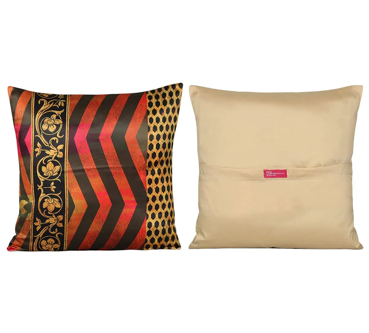 India Circus by Krsnaa Mehta The Mughal Rickshaw Multicolor Satin Blend Cushion Pillow Covers Set of 5 (16 x 16 Inches)