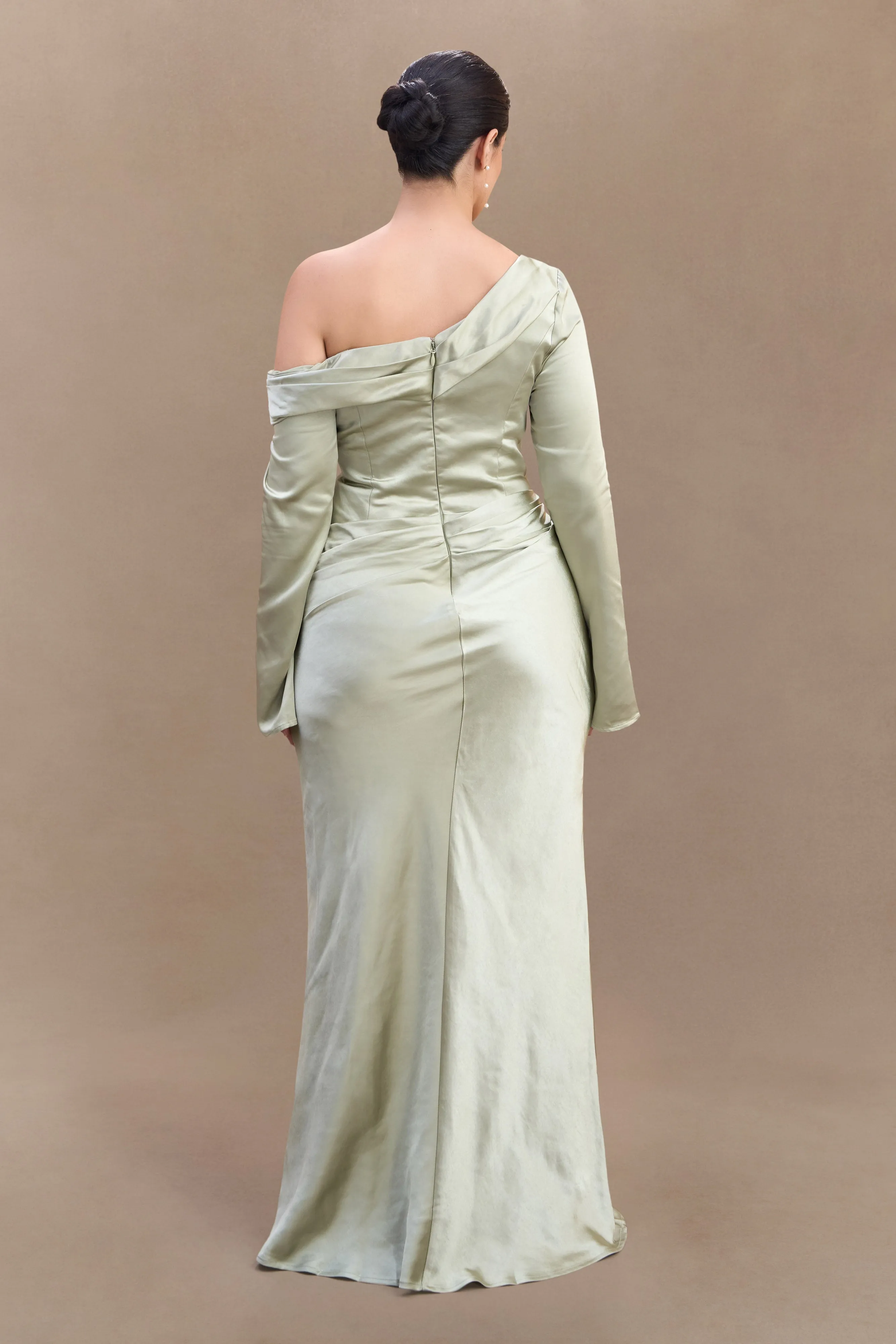 Iris Long Sleeve Satin Maxi Dress - Sage