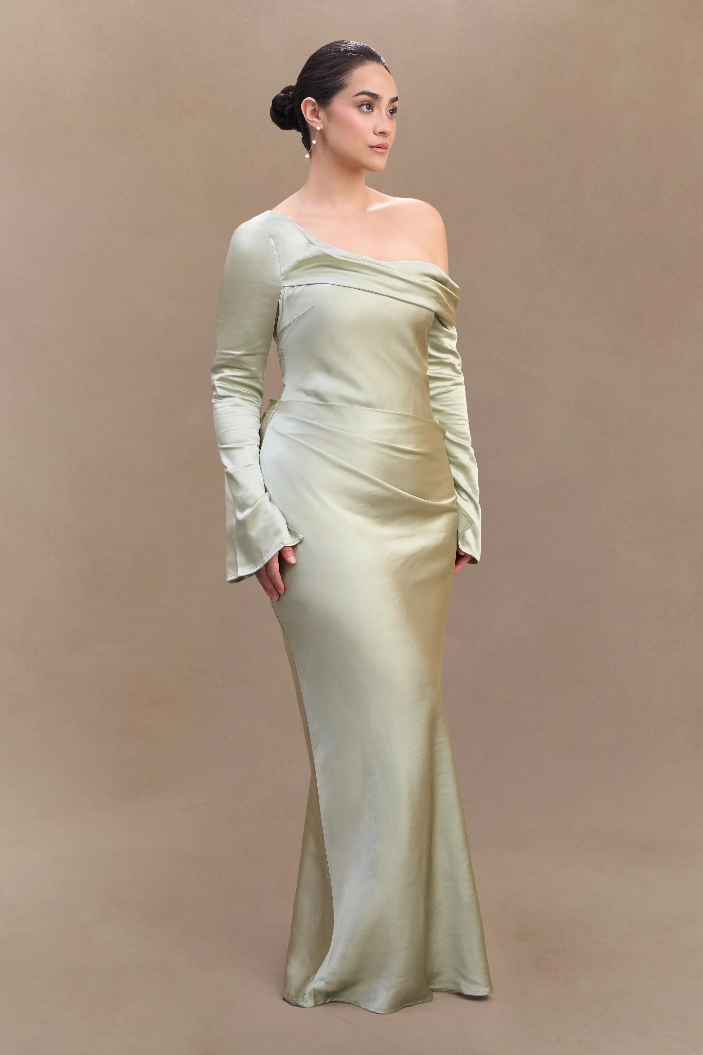 Iris Long Sleeve Satin Maxi Dress - Sage