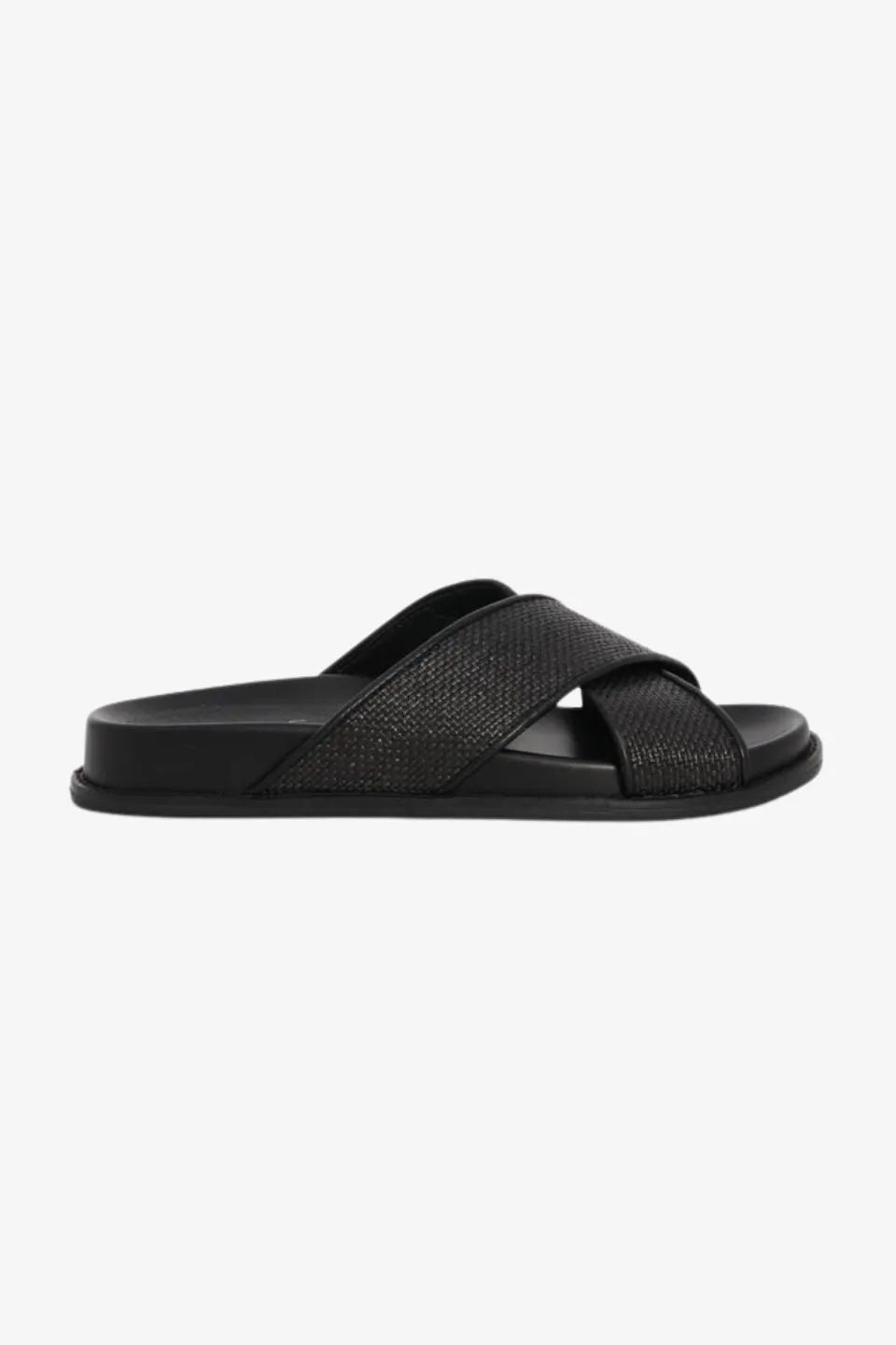 Jacee Black Woven Cross Over Slide