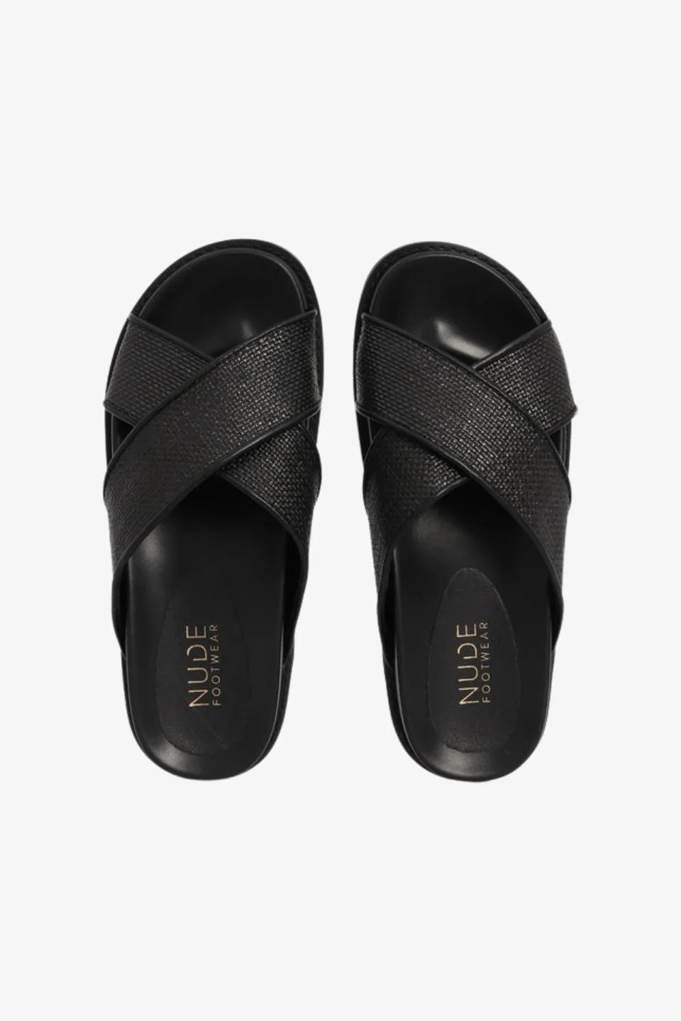 Jacee Black Woven Cross Over Slide
