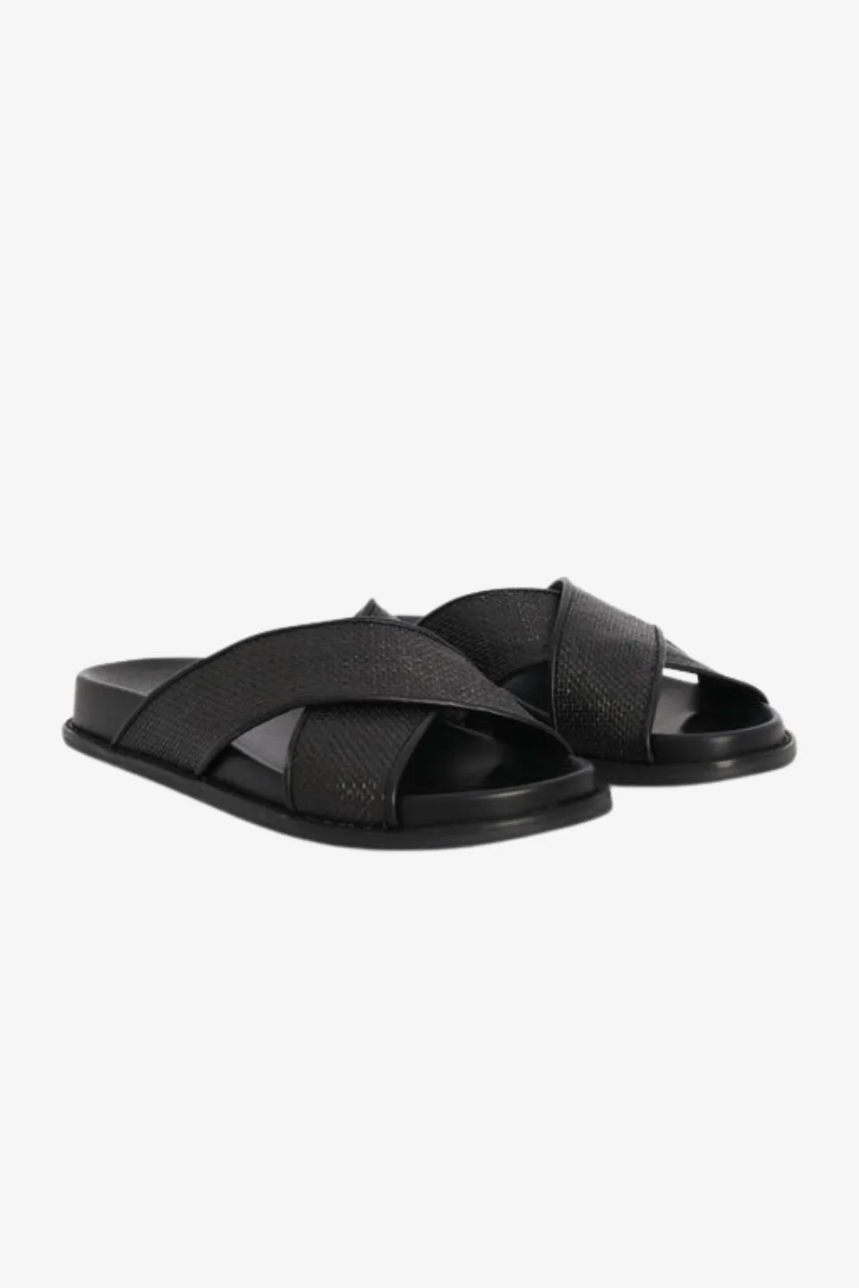 Jacee Black Woven Cross Over Slide