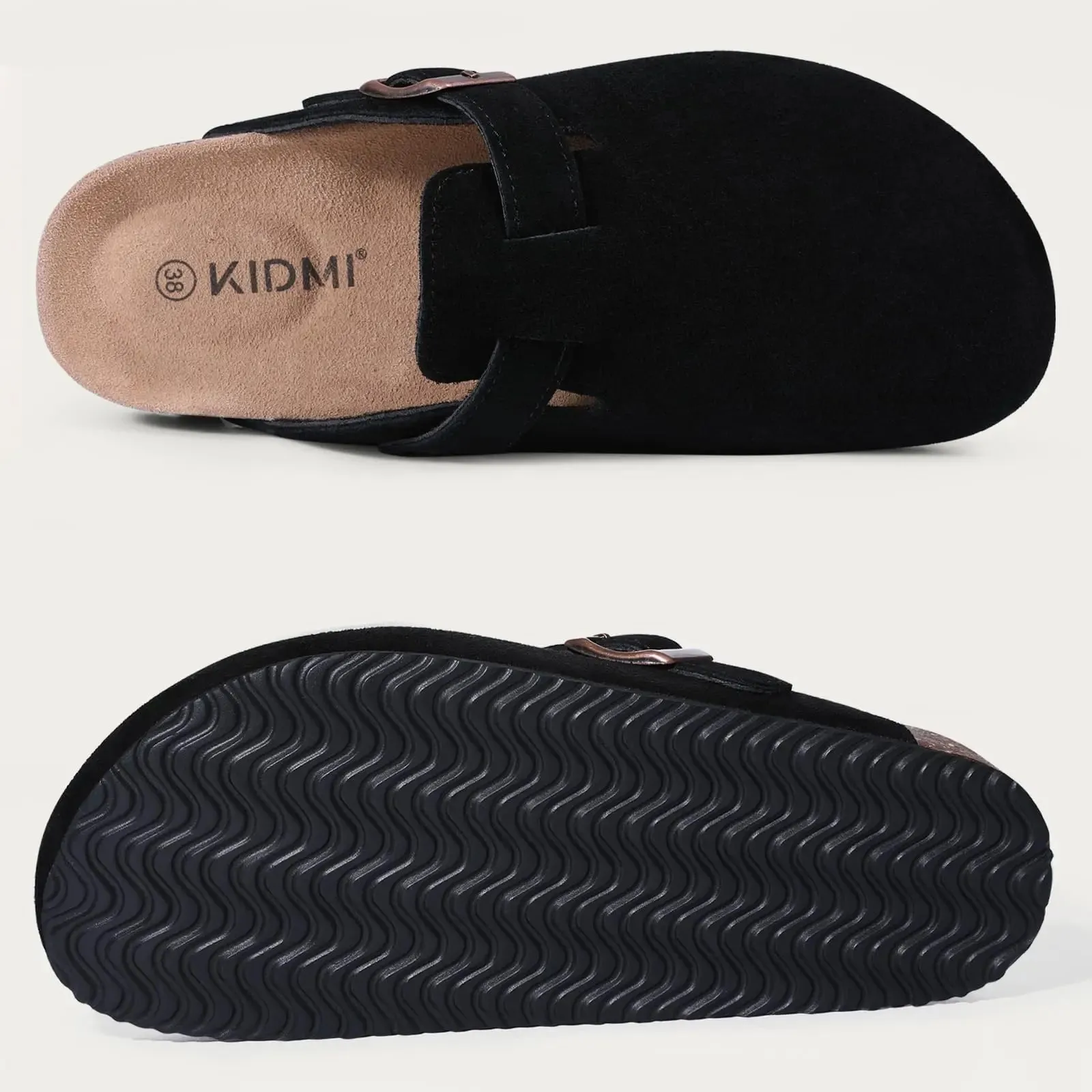 KIDMI New Suede Women Clogs Slippers Fashion Cork Footbed Beach Slippers Soft Cork Nonslip Men Clogs Slippers With Arch Support