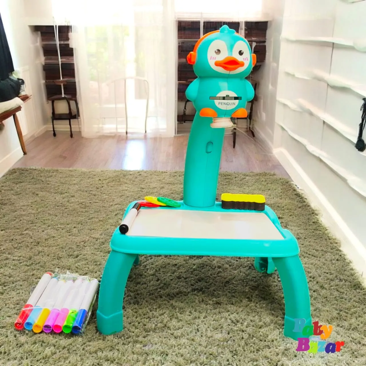 Kids Projection Drawing Table – Penguin Theme with Light & Music