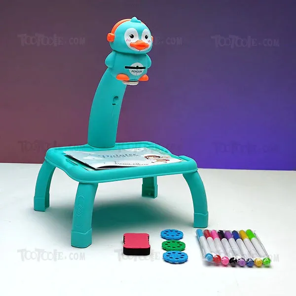 Kids Projection Drawing Table – Penguin Theme with Light & Music