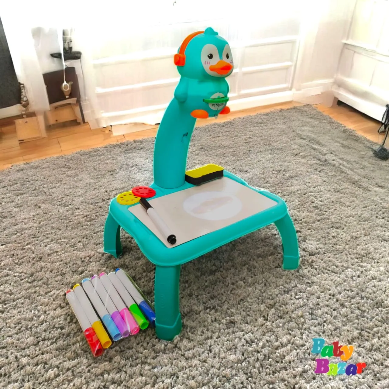 Kids Projection Drawing Table – Penguin Theme with Light & Music