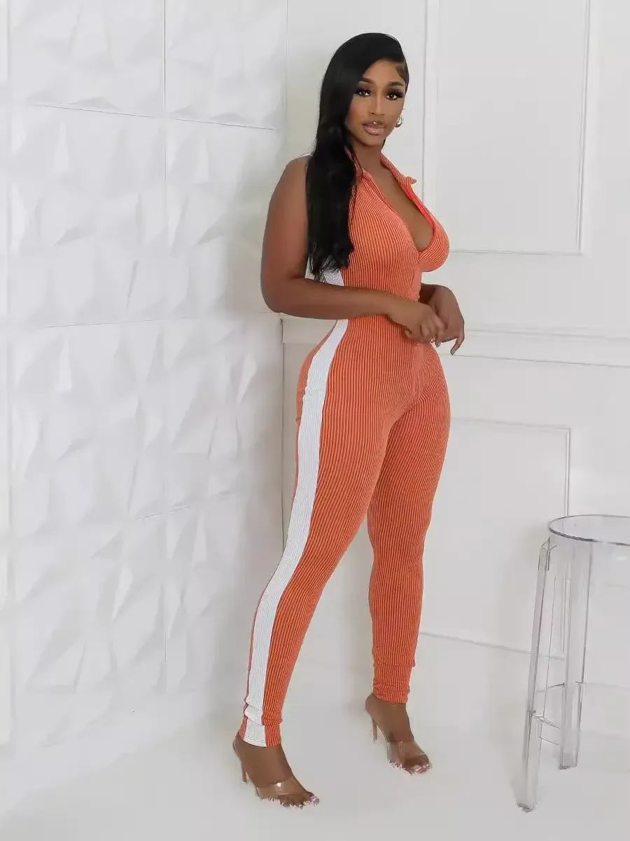 Kiki Sleeveless Ribbed Bodycon Zip-Up Jumpsuit