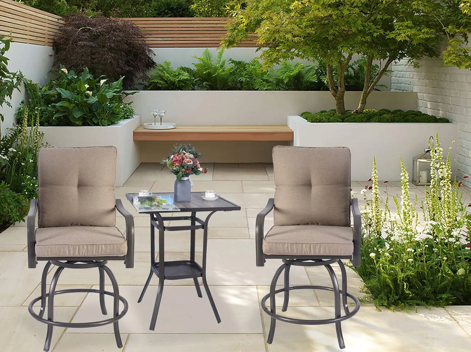 Kozyard Isabella High Swivel Bar Stools/Chair Set for Home Patio, Back Yard, Cafes, Bistro, Restaurants and Chic Bars (5 Options)
