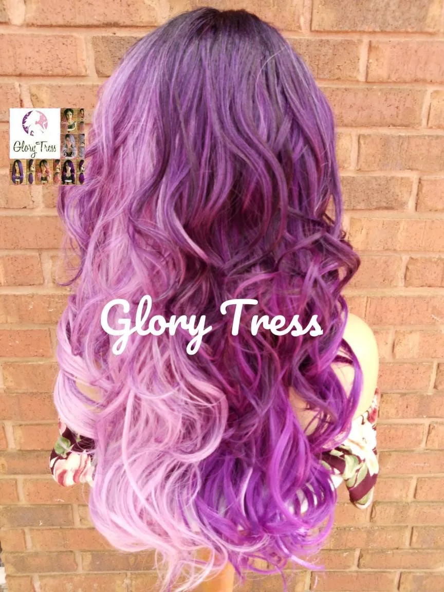 Lace Front Wig - Ombre Wig - Ombre Purple Wig - Purple Wig - Lavender Wig - Curly Lace Front Wig // SALVATION