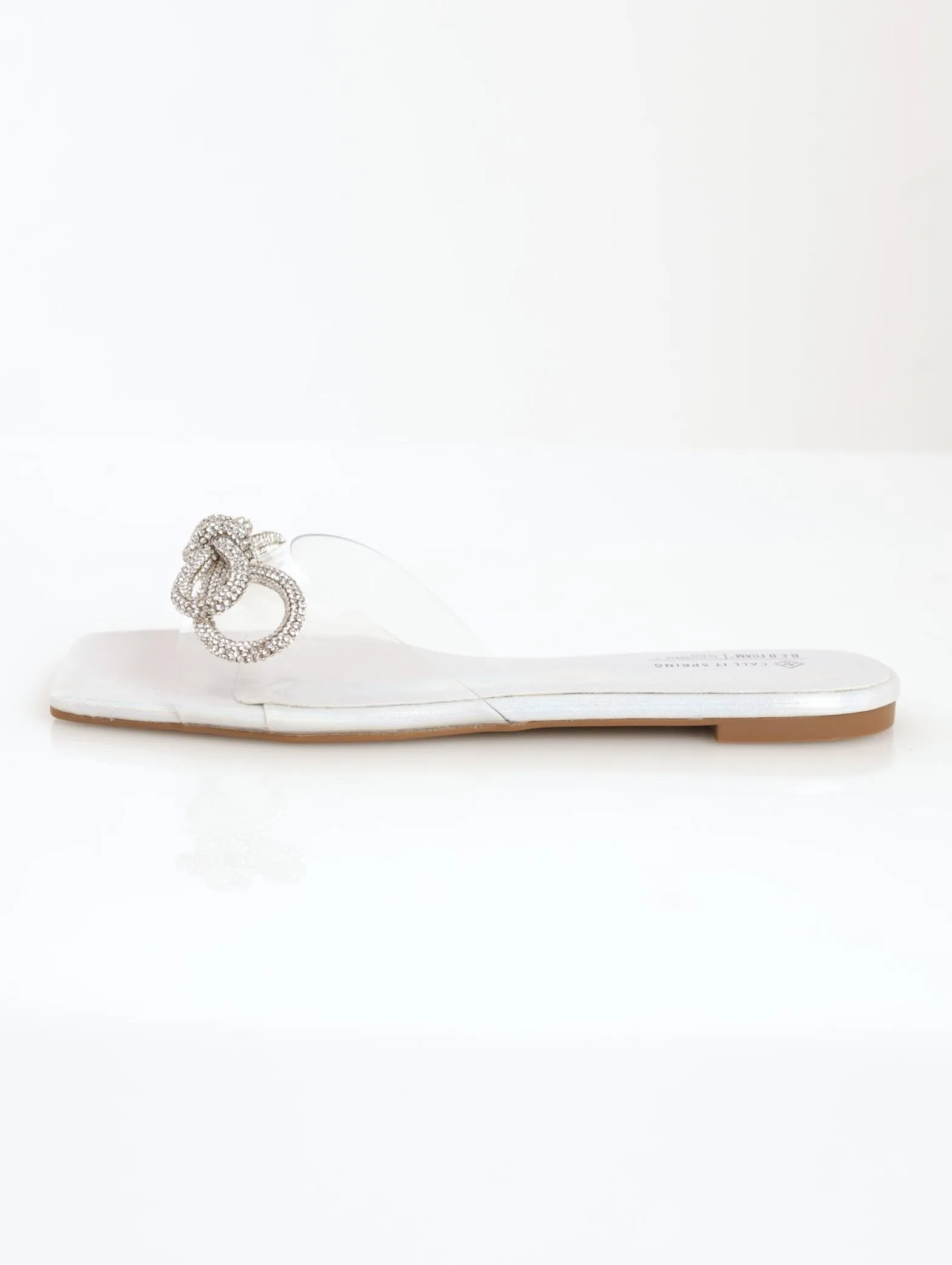 Ladies Selflove Open Toe Mule Flat Sandal With Bow - Clear