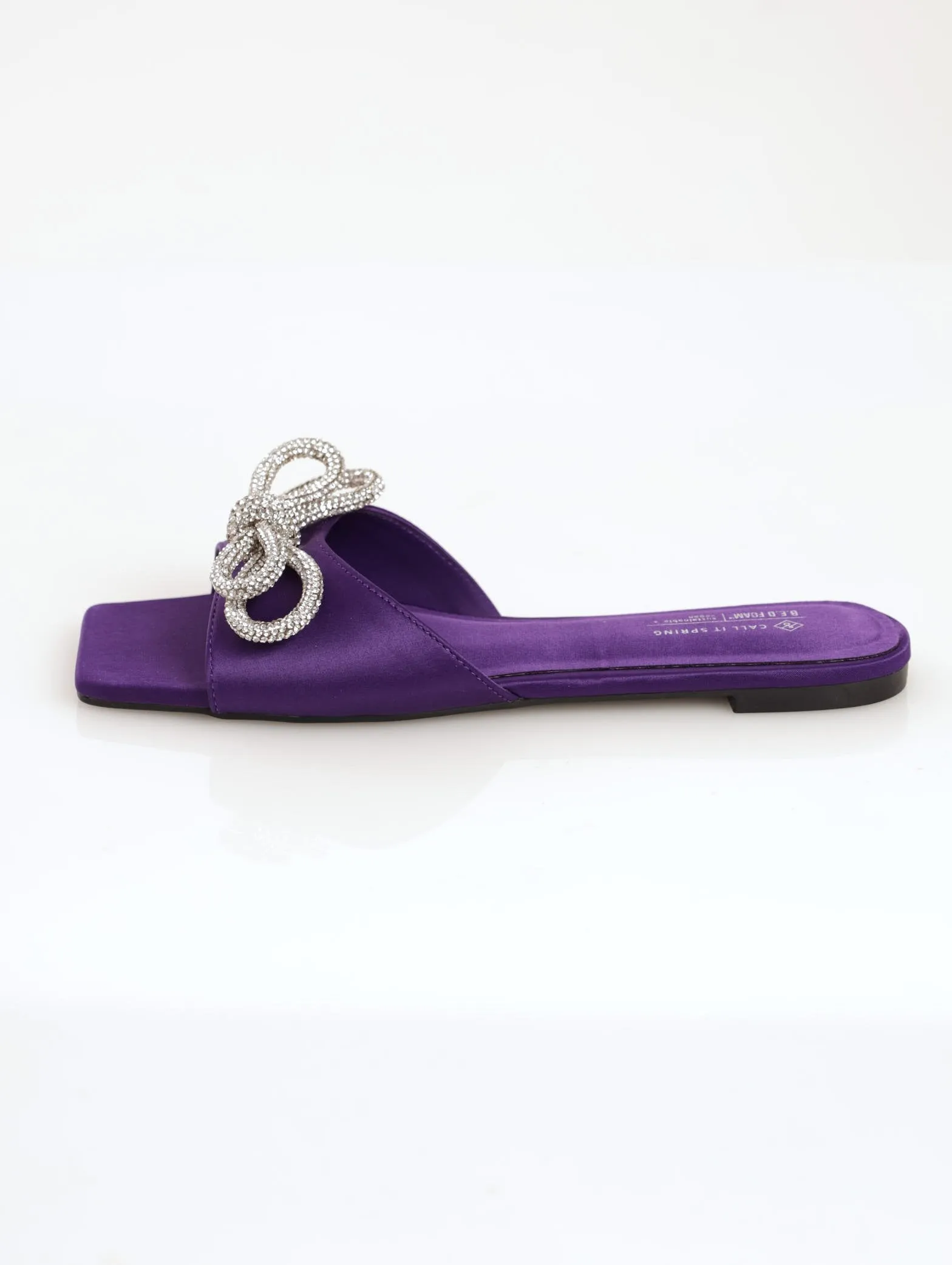 Ladies Selflove Open Toe Mule Flat Sandal With Bow - Purple