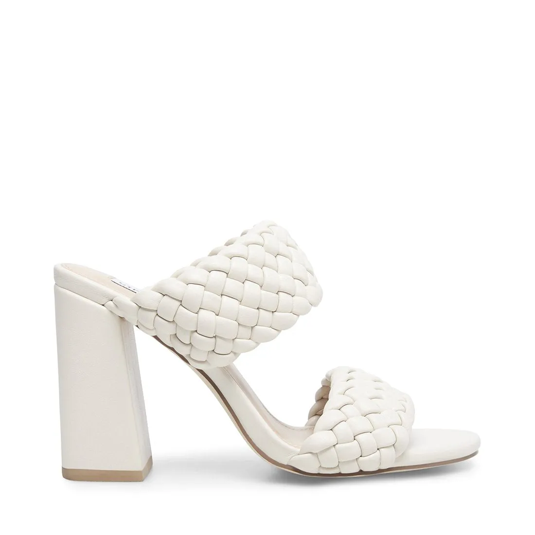 Leather Woven Stacked Heel Mule Sandal