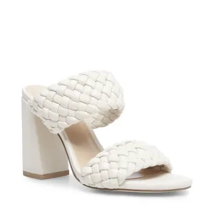 Leather Woven Stacked Heel Mule Sandal