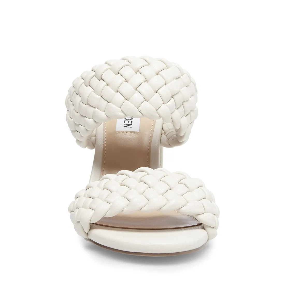 Leather Woven Stacked Heel Mule Sandal