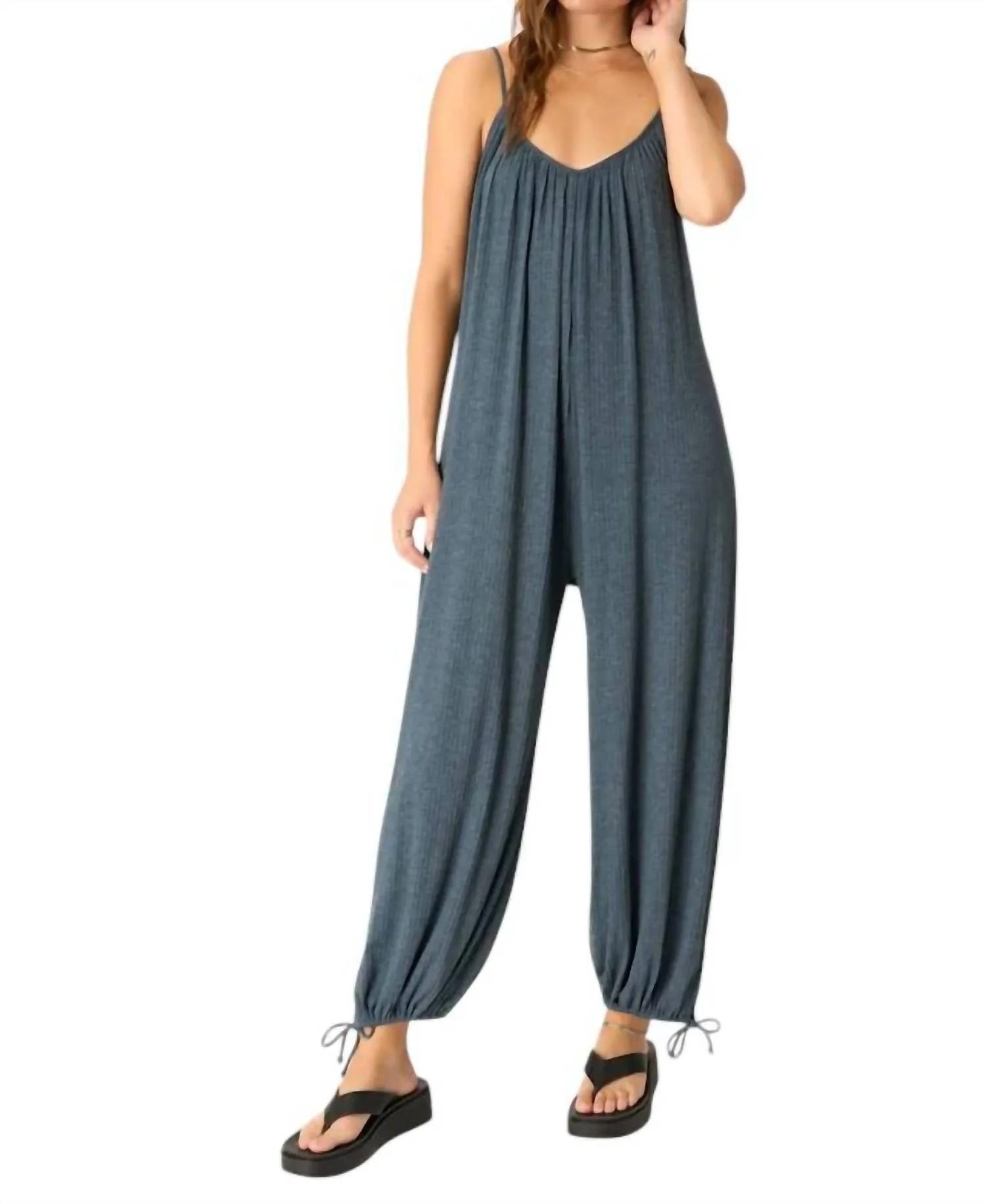 Let's Bounce Shirred Strappy Jumpsuit