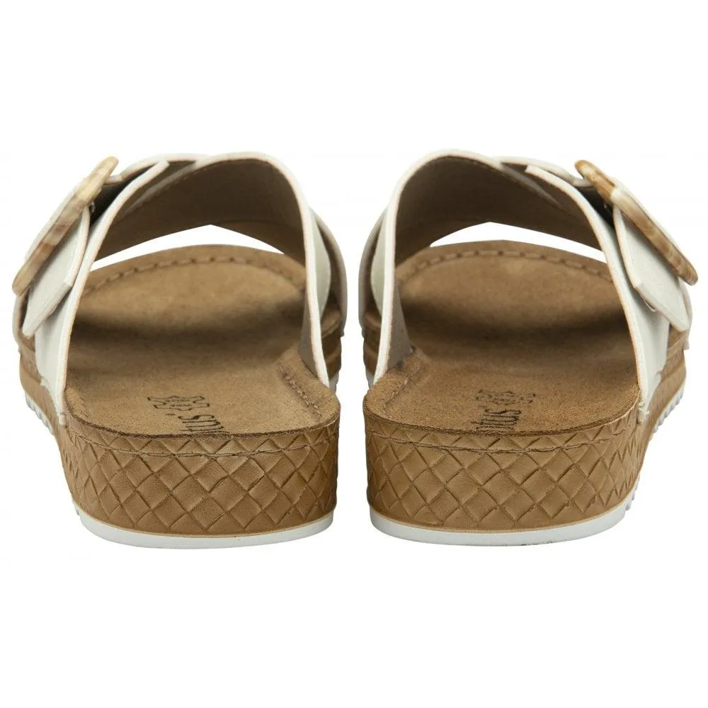 Lotus Ladies Torbole Off White Metallic Crossover Slip On Mule Sandals