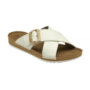 Lotus Ladies Torbole Off White Metallic Crossover Slip On Mule Sandals