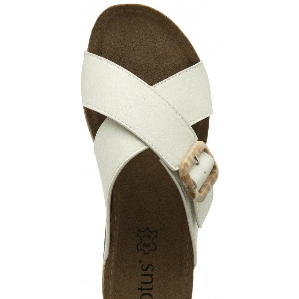 Lotus Ladies Torbole Off White Metallic Crossover Slip On Mule Sandals